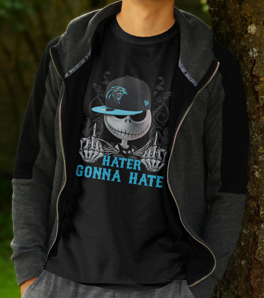 Hater Gonna Hate Carolina Panthers Skeleton Hat T-Shirt