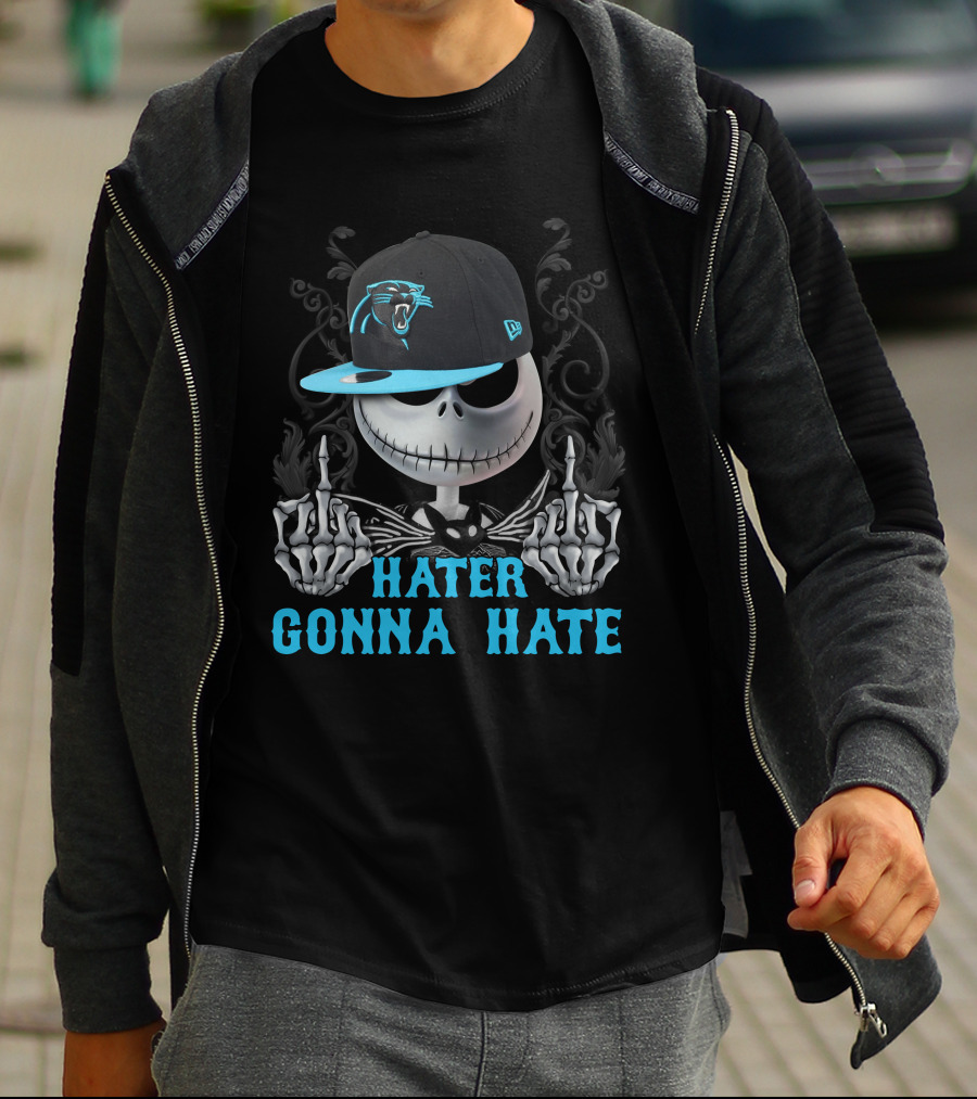 Hater Gonna Hate Carolina Panthers Skeleton Hat T-Shirt