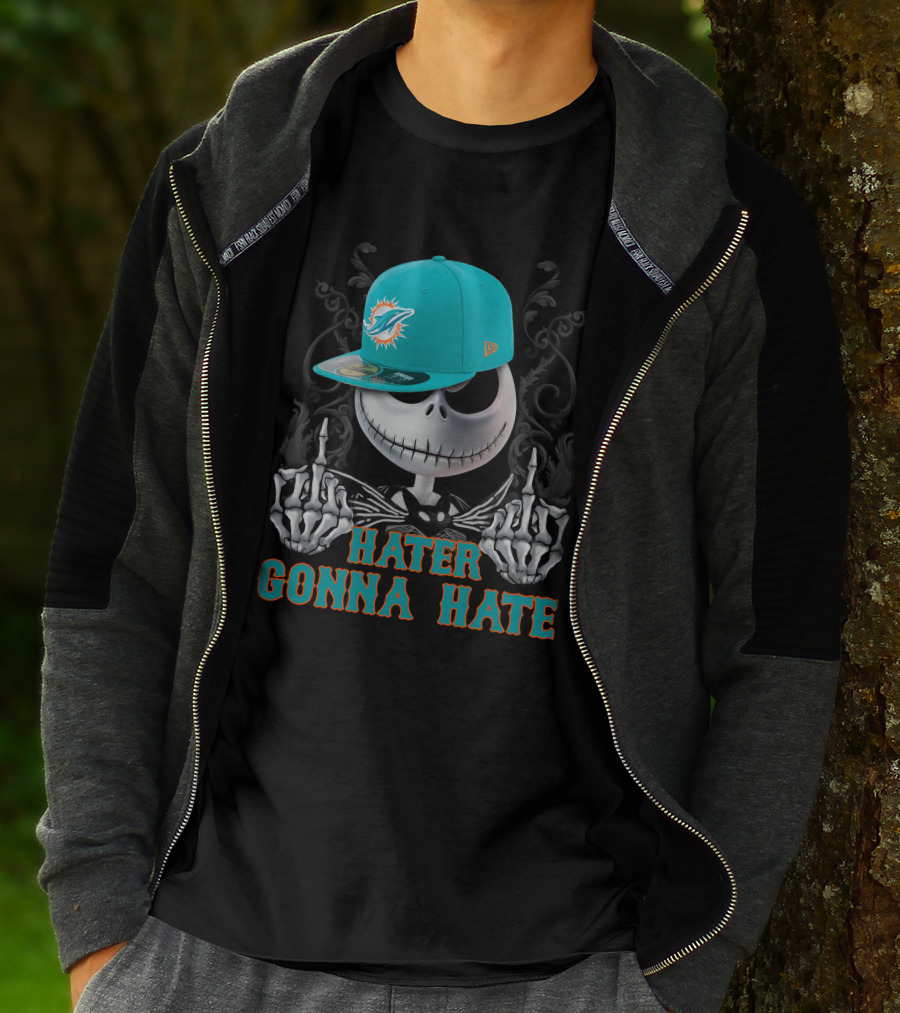 Hater Gonna Hate Miami Dolphins Skeleton With Cap T-Shirt
