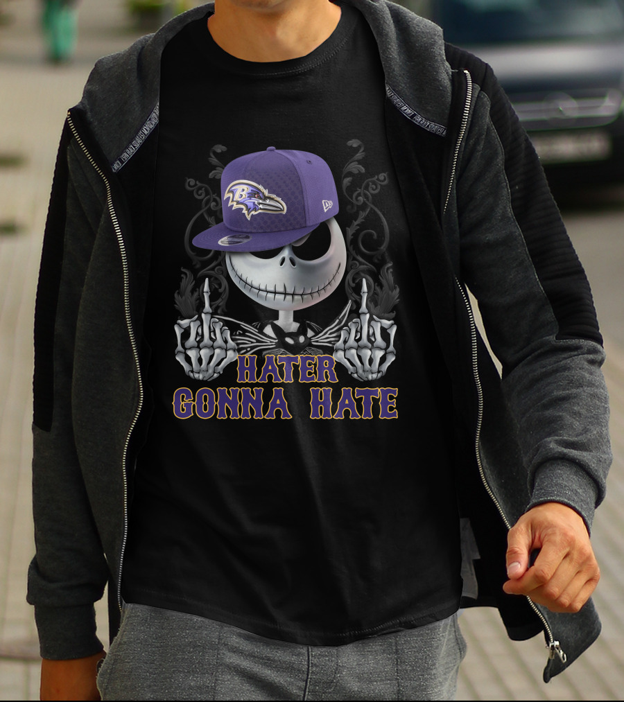 Hater Gonna Hate Baltimore Ravens Skeleton Cap T-Shirt