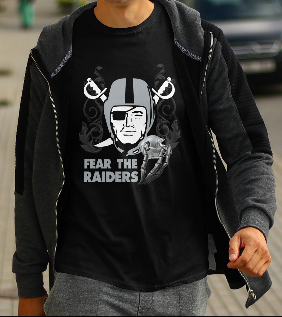 Fear The Raiders Skull Helmet Swords T-Shirt
