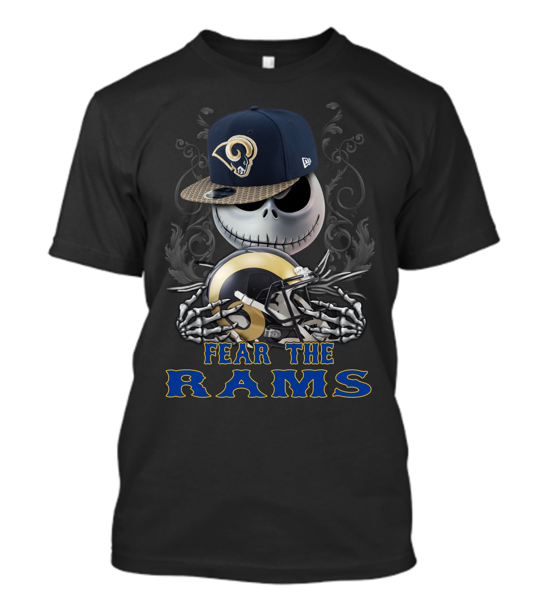 Fear The Rams Skeleton With Los Angeles Rams Helmet T-Shirt