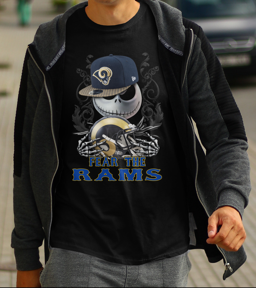 Fear The Rams Skeleton With Los Angeles Rams Helmet T-Shirt