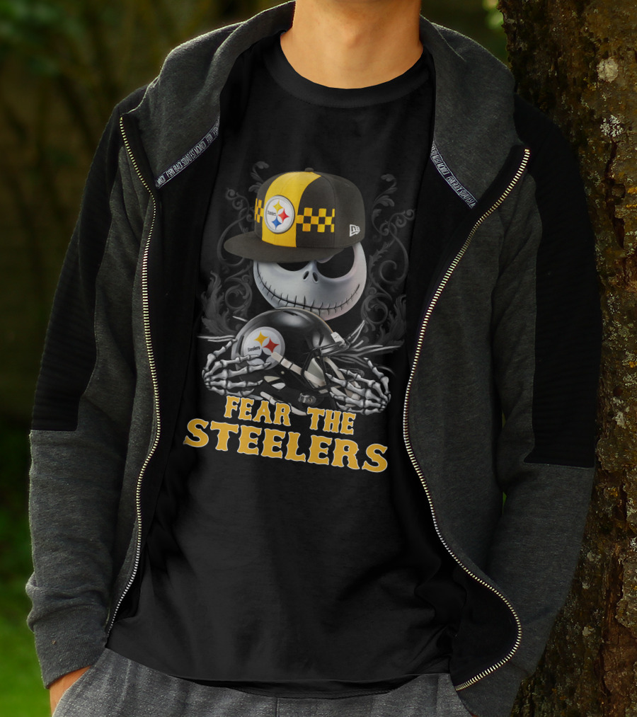 Fear The Steelers Pittsburgh Steelers Skeleton With Hat And Helmet T-Shirt