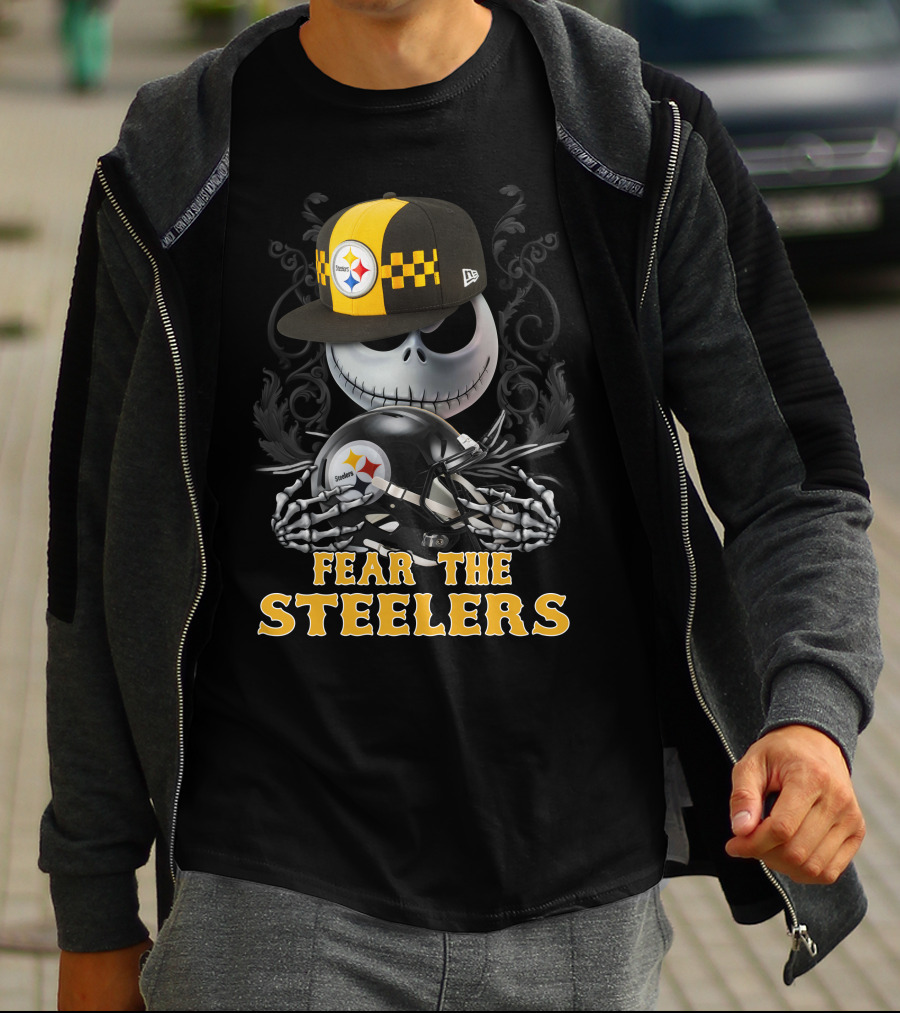 Fear The Steelers Pittsburgh Steelers Skeleton With Hat And Helmet T-Shirt