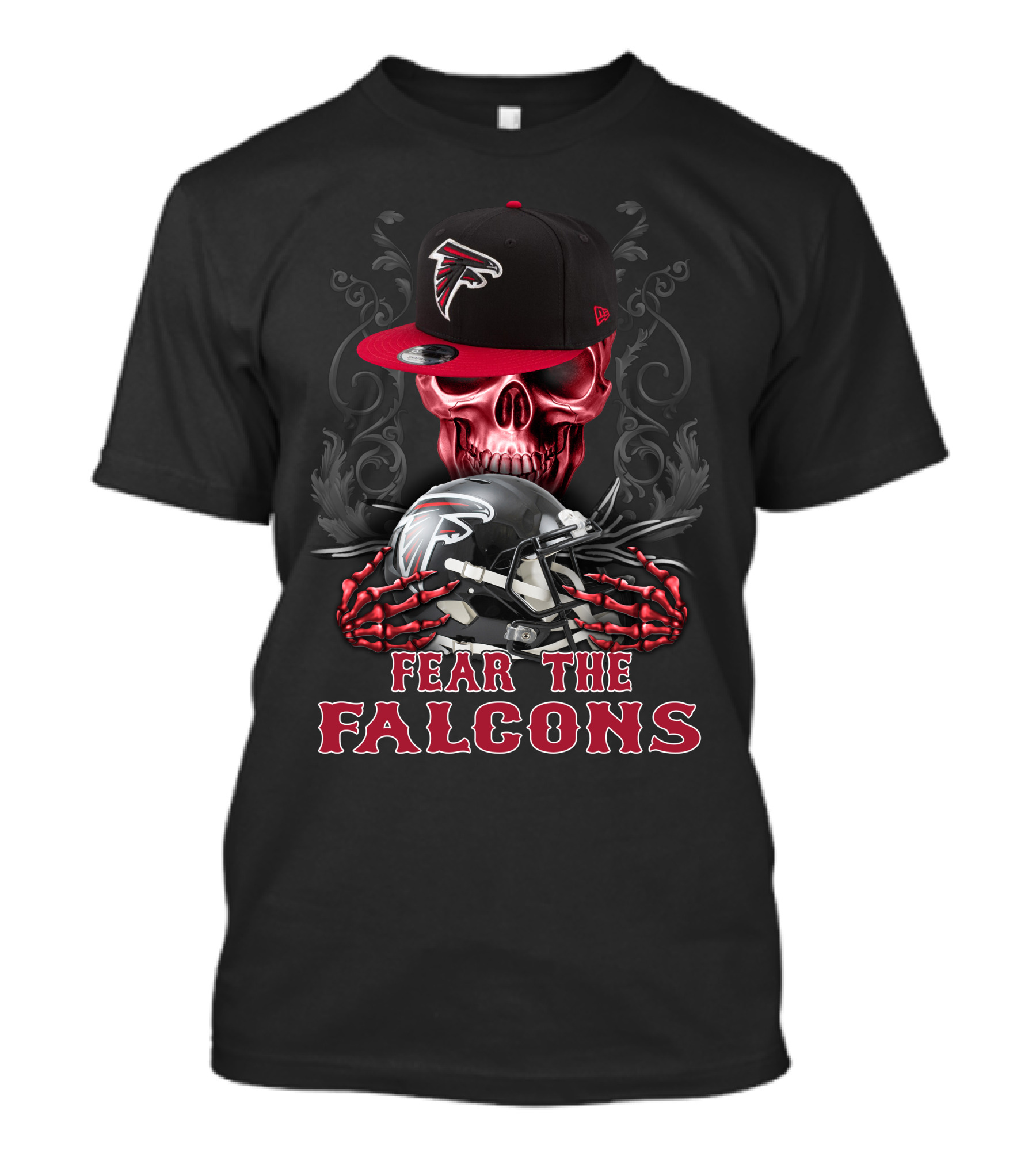 Fear The Falcons Skull With Black Cap And Helmet T-Shirt