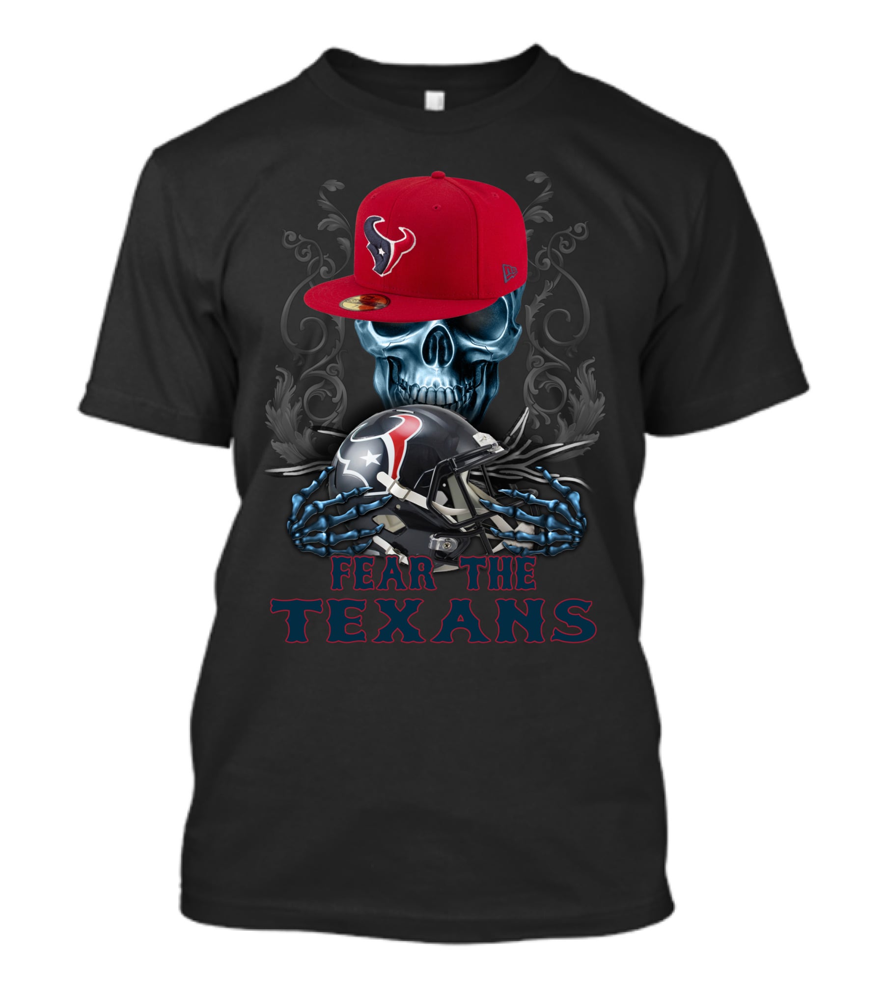 Fear The Texans Ds002-13 Houston Texans Skull With Caps And Helmet T-Shirt