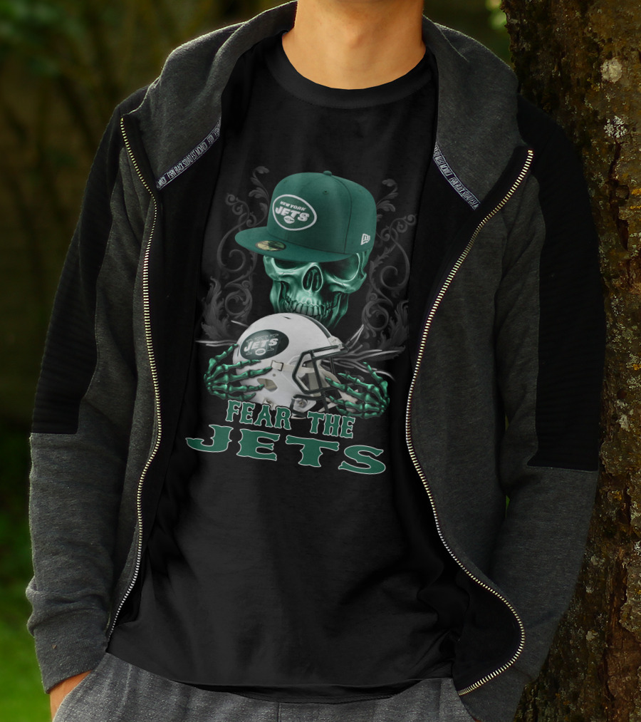 Fear The Jets New York Jets Helmet And Cap Skull Art Ds002-22 T-Shirt