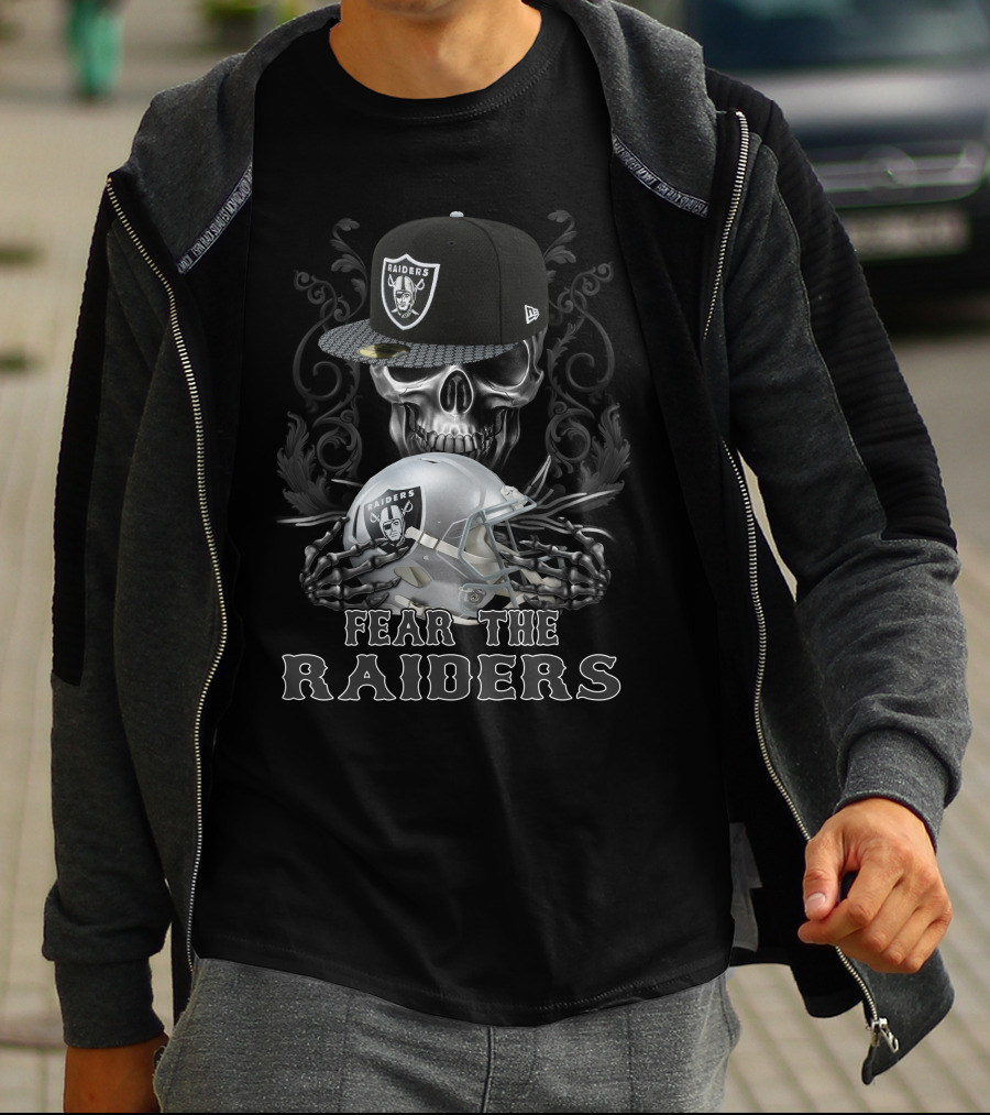 Fear The Las Vegas Raiders Skull Helmet Cap T-Shirt