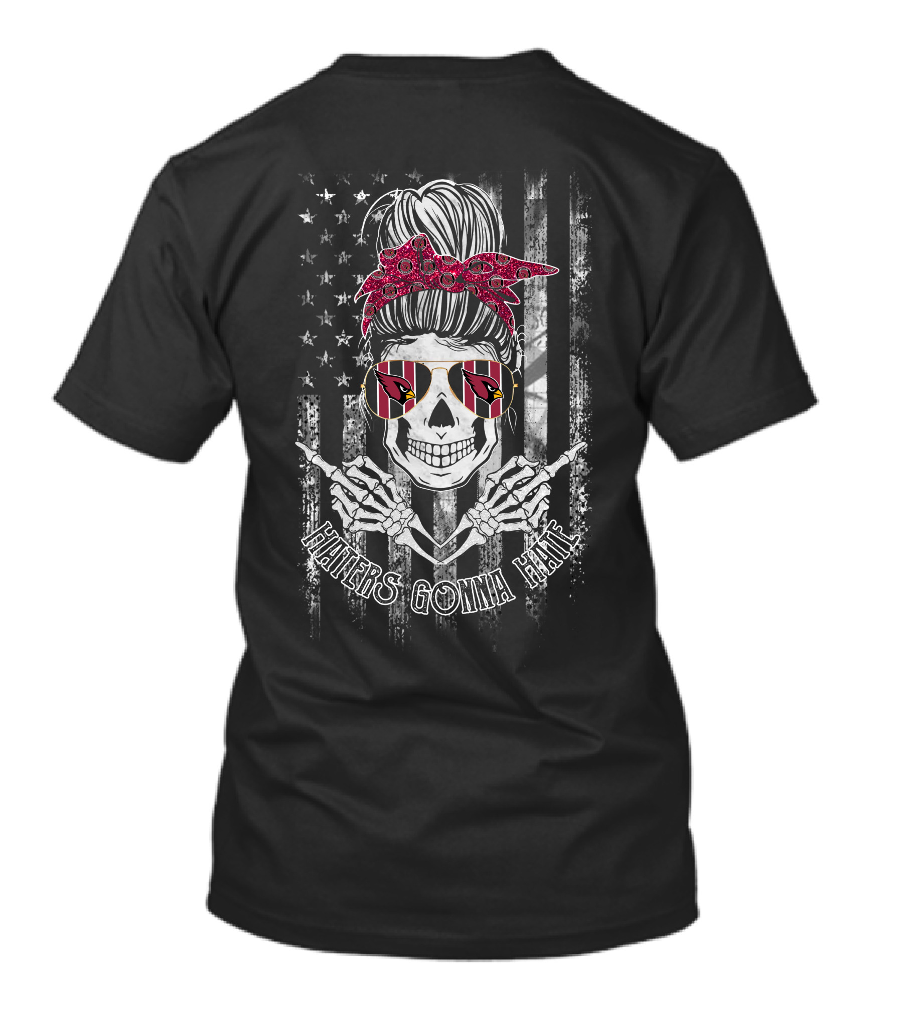 Haters Gonna Hate Arizona Cardinals Skull American Flag Sunglasses T-Shirt