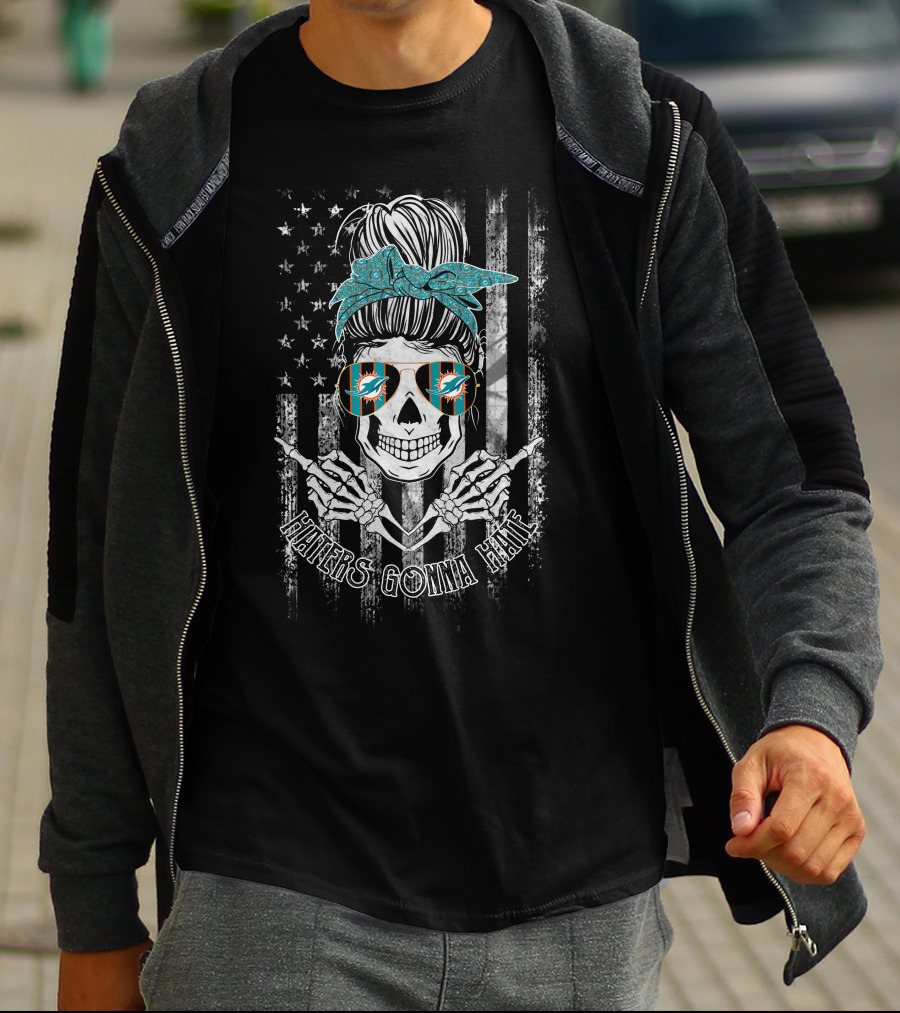 Haters Gonna Hate Miami Dolphins Skull Usa Flag T-Shirt