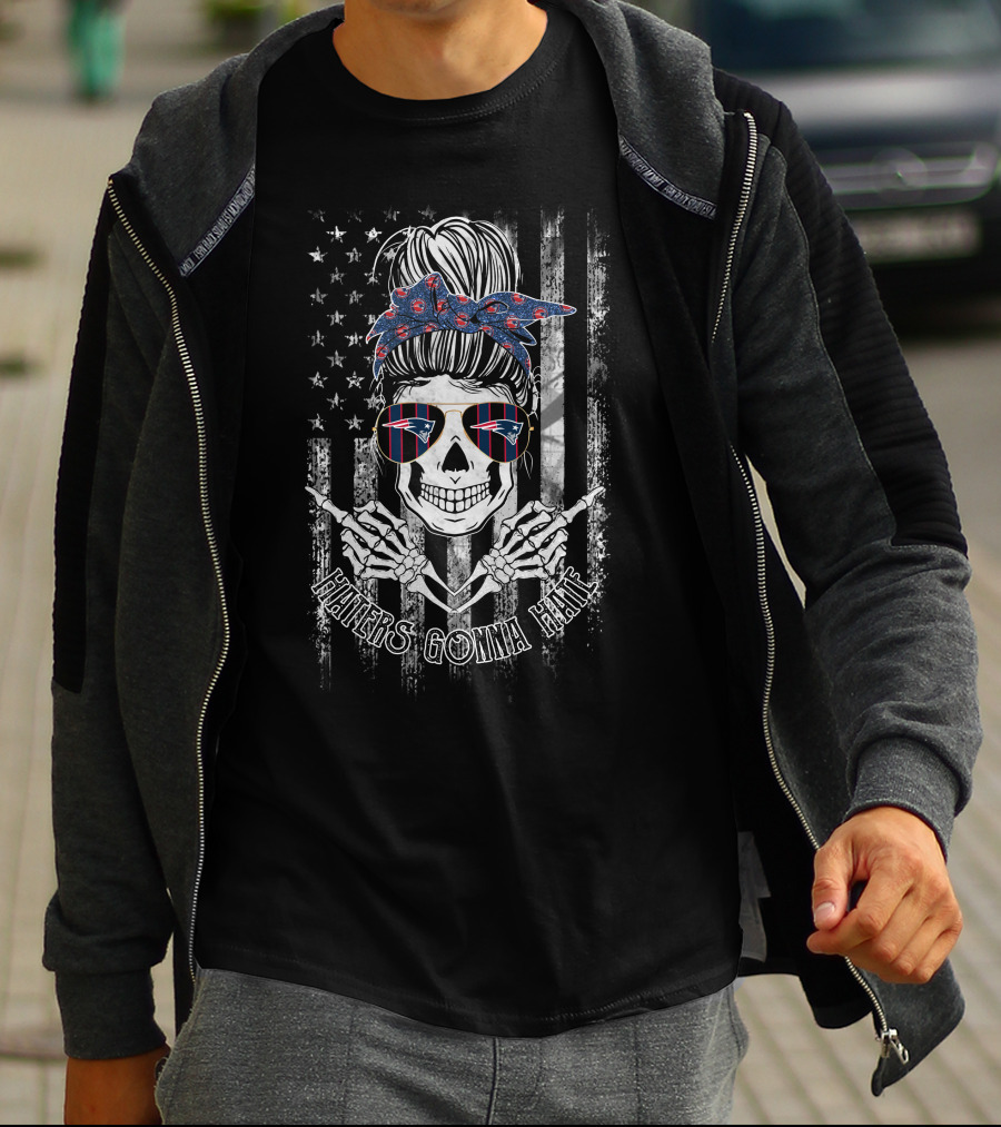 Haters Gonna Hate Skeleton With New England Patriots Theme T-Shirt