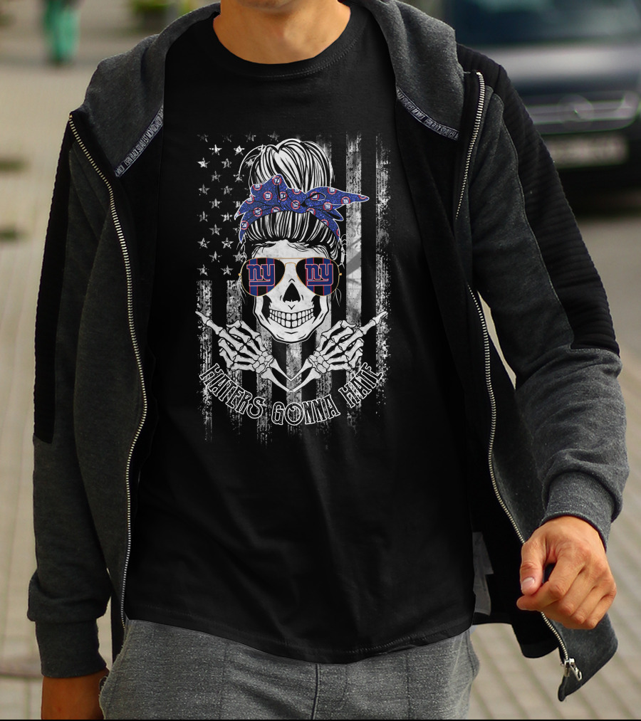 Haters Gonna Hate New York Giants Skeleton Bandana Flag T-Shirt