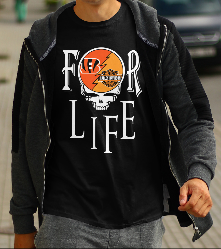 Cincinnati Bengals Harley Davidson Nfl For Life Skull T-Shirt