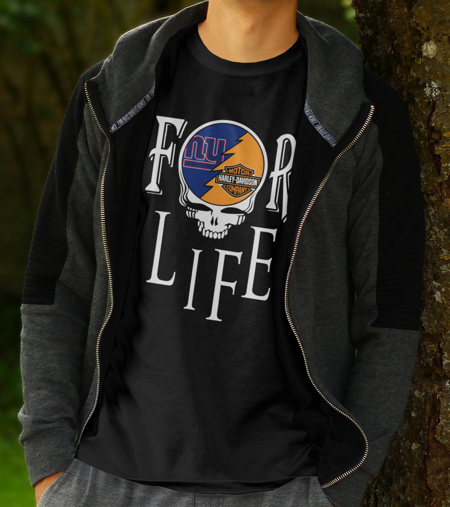 For Life New York Giants Harley Davidson Nfl Grateful Dead Skull T-Shirt