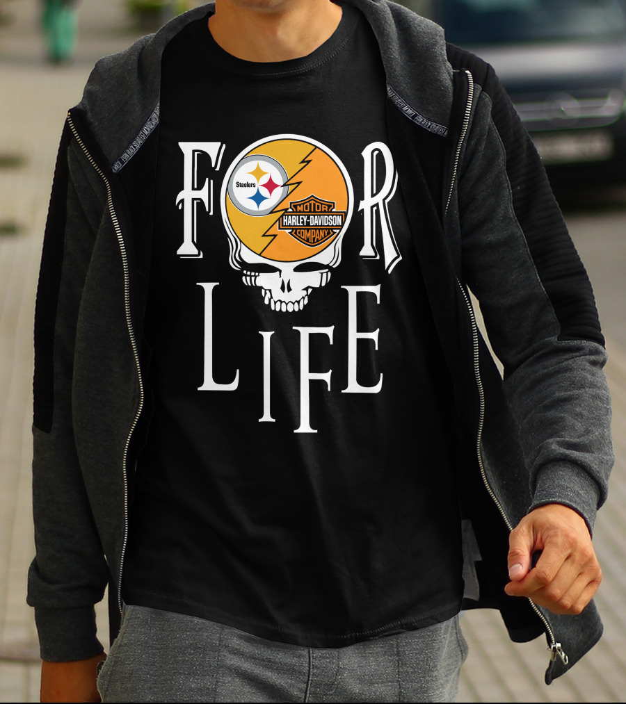 Pittsburgh Steelers Harley Davidson Skull For Life Nfl Fandom T-Shirt