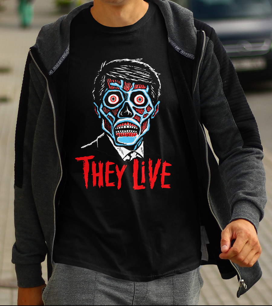 They Live Alien Skull Face Red Blue Mask T-Shirt