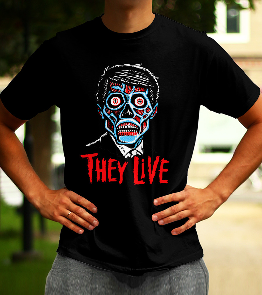 They Live Alien Skull Face Red Blue Mask T-Shirt