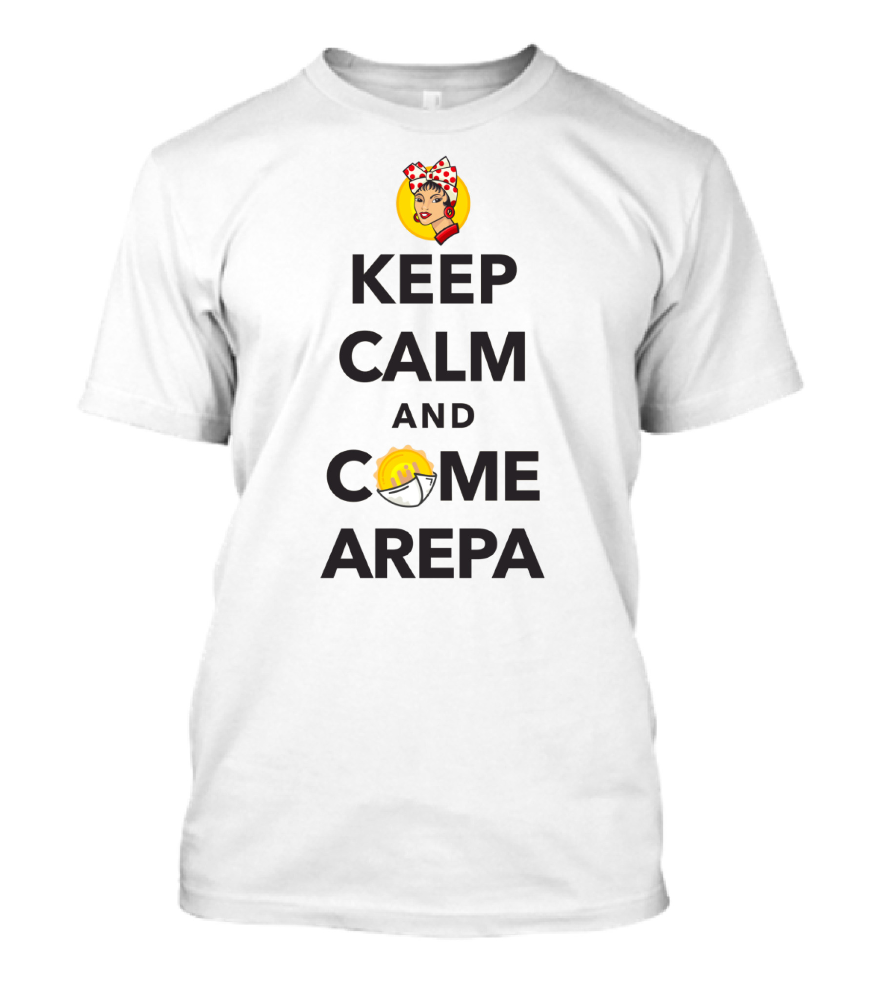 Keep Calm And Come Arepa Retro Pop Art Style With Woman And Arepa Icons T-Shirt