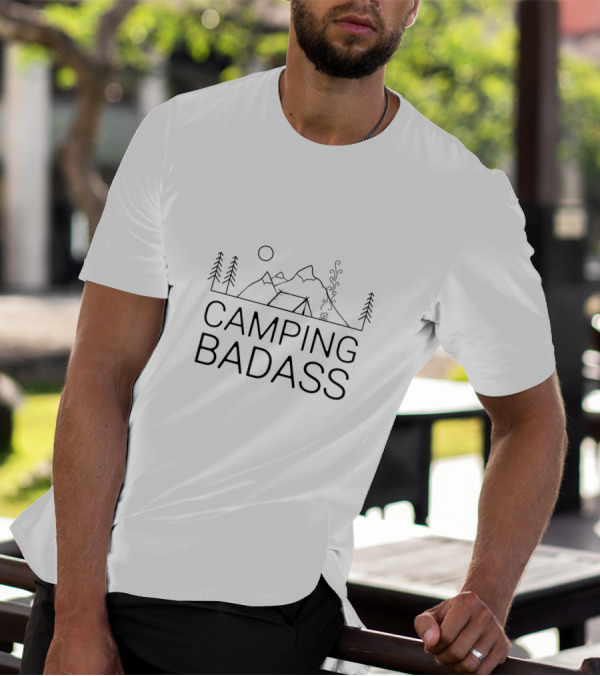Camping Badass Mountains Tent Trees Sun T-Shirt