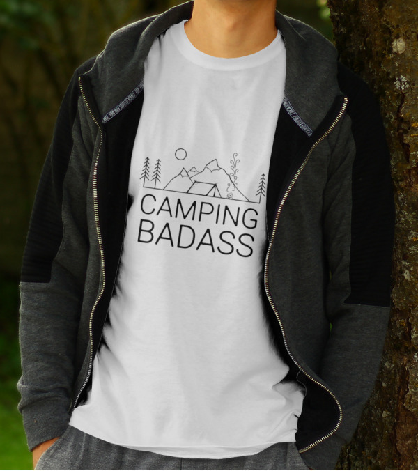 Camping Badass Mountains Tent Trees Sun T-Shirt