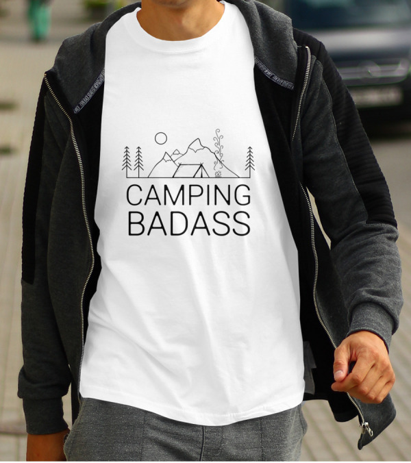 Camping Badass Mountains Tent Trees Sun T-Shirt