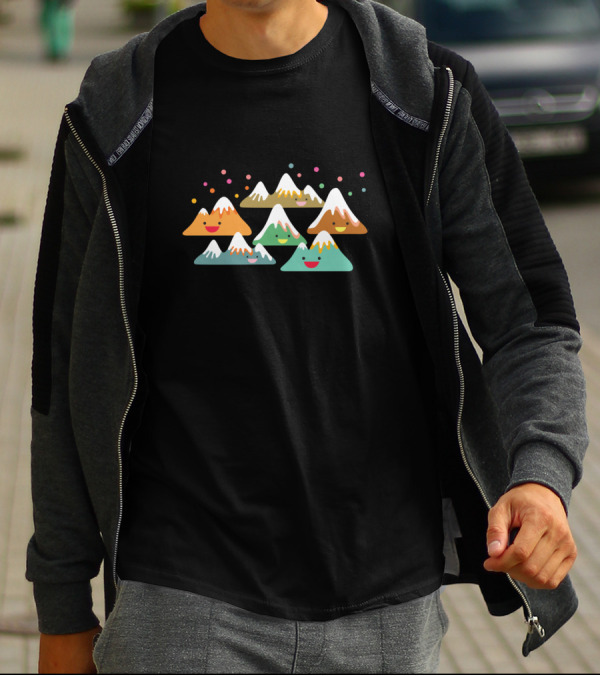 Happy Snow-Capped Mountain Friends With Colorful Confetti Smiles T-Shirt