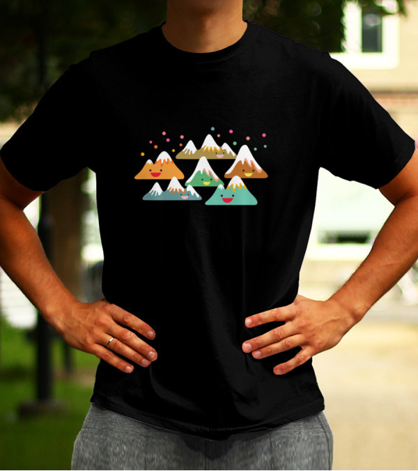 Happy Snow-Capped Mountain Friends With Colorful Confetti Smiles T-Shirt