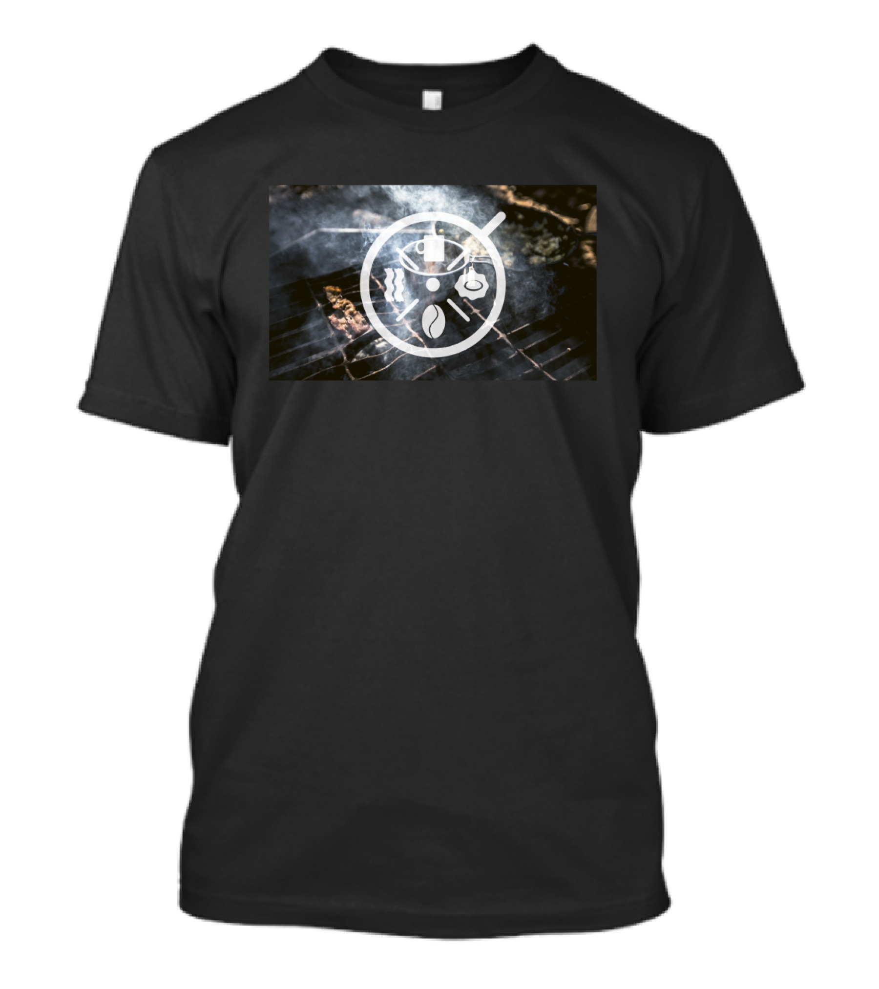 Campfire Cooking Coffee And Breakfast Icons On Grill With Smoke T-Shirt