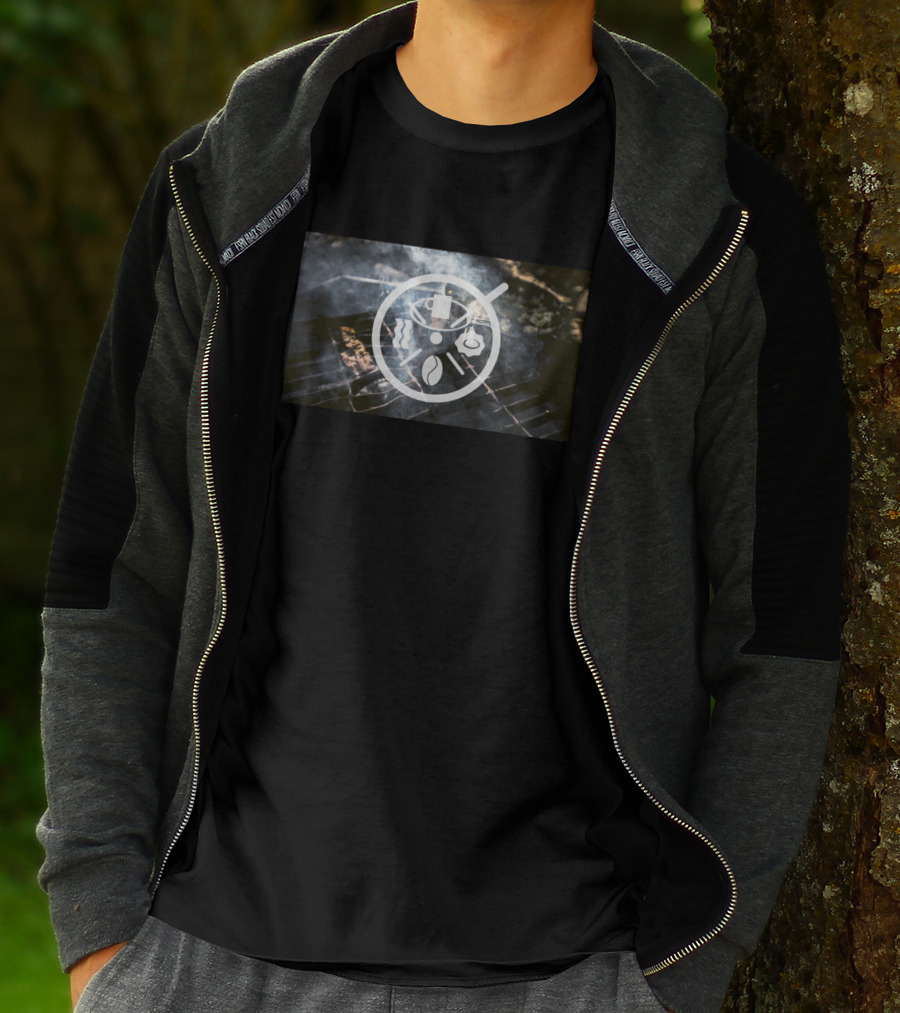 Campfire Cooking Coffee And Breakfast Icons On Grill With Smoke T-Shirt
