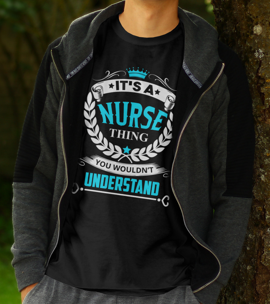It's A Nurse Thing You Wouldn't Understand Laurel Crown Stethoscope Badge T-Shirt