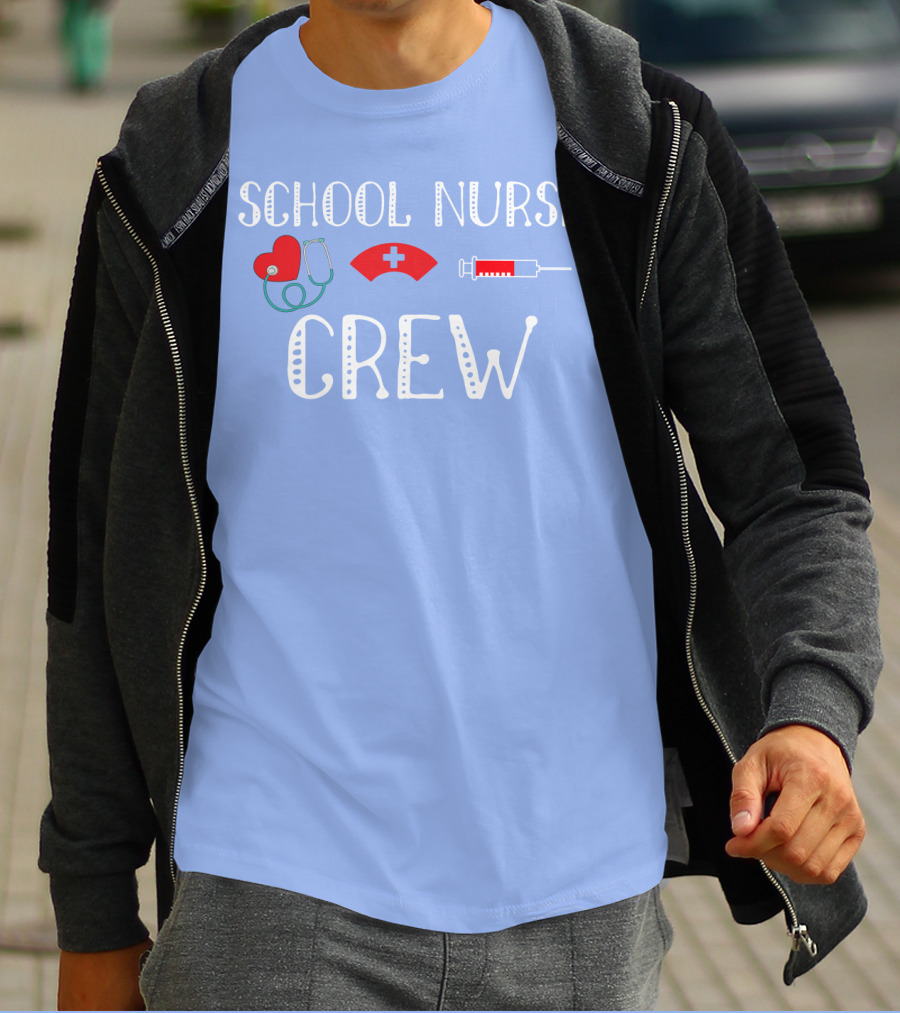School Nurse Crew Heart Stethoscope Cap Syringe T-Shirt