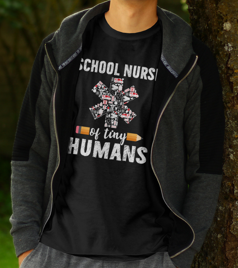 School Nurse Of Tiny Humans Emergency Symbols Pencil Cross T-Shirt