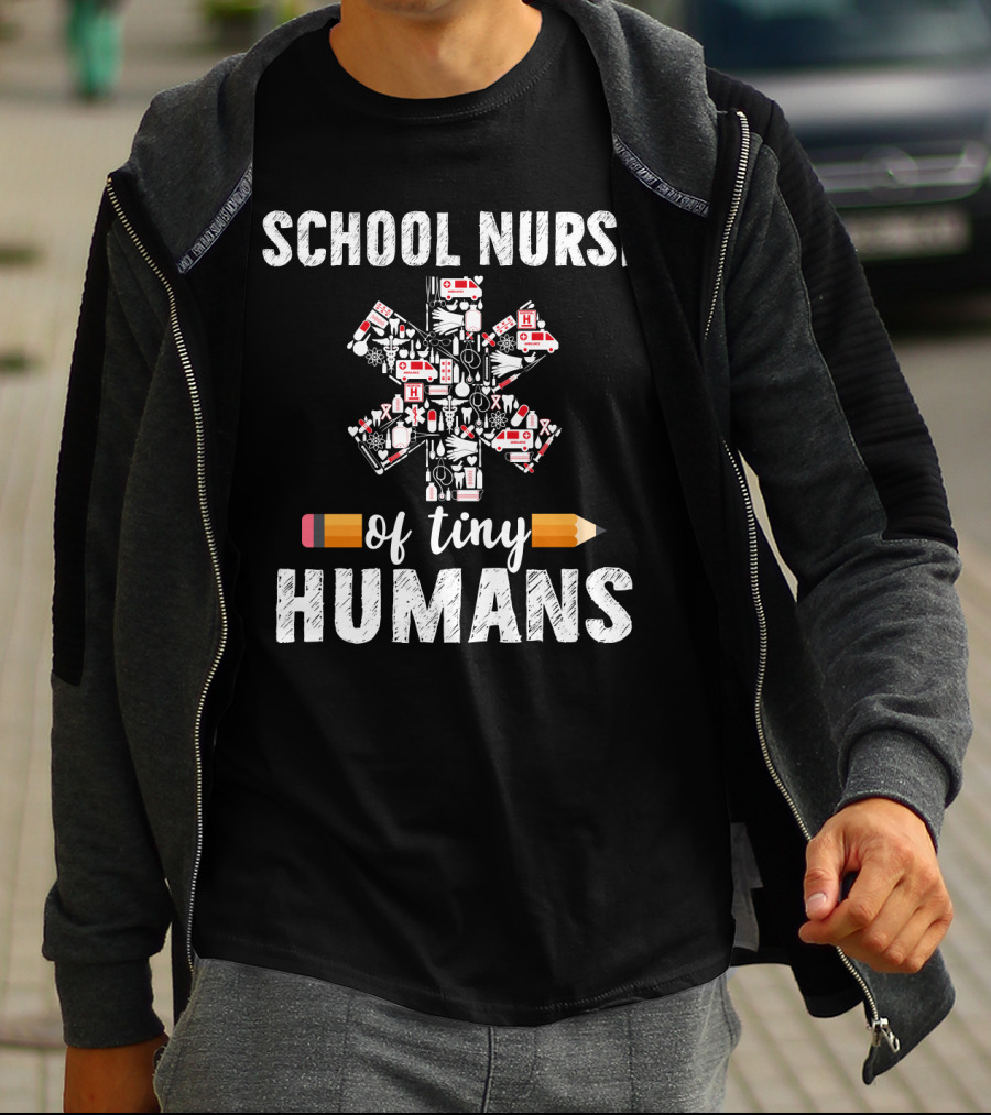 School Nurse Of Tiny Humans Emergency Symbols Pencil Cross T-Shirt