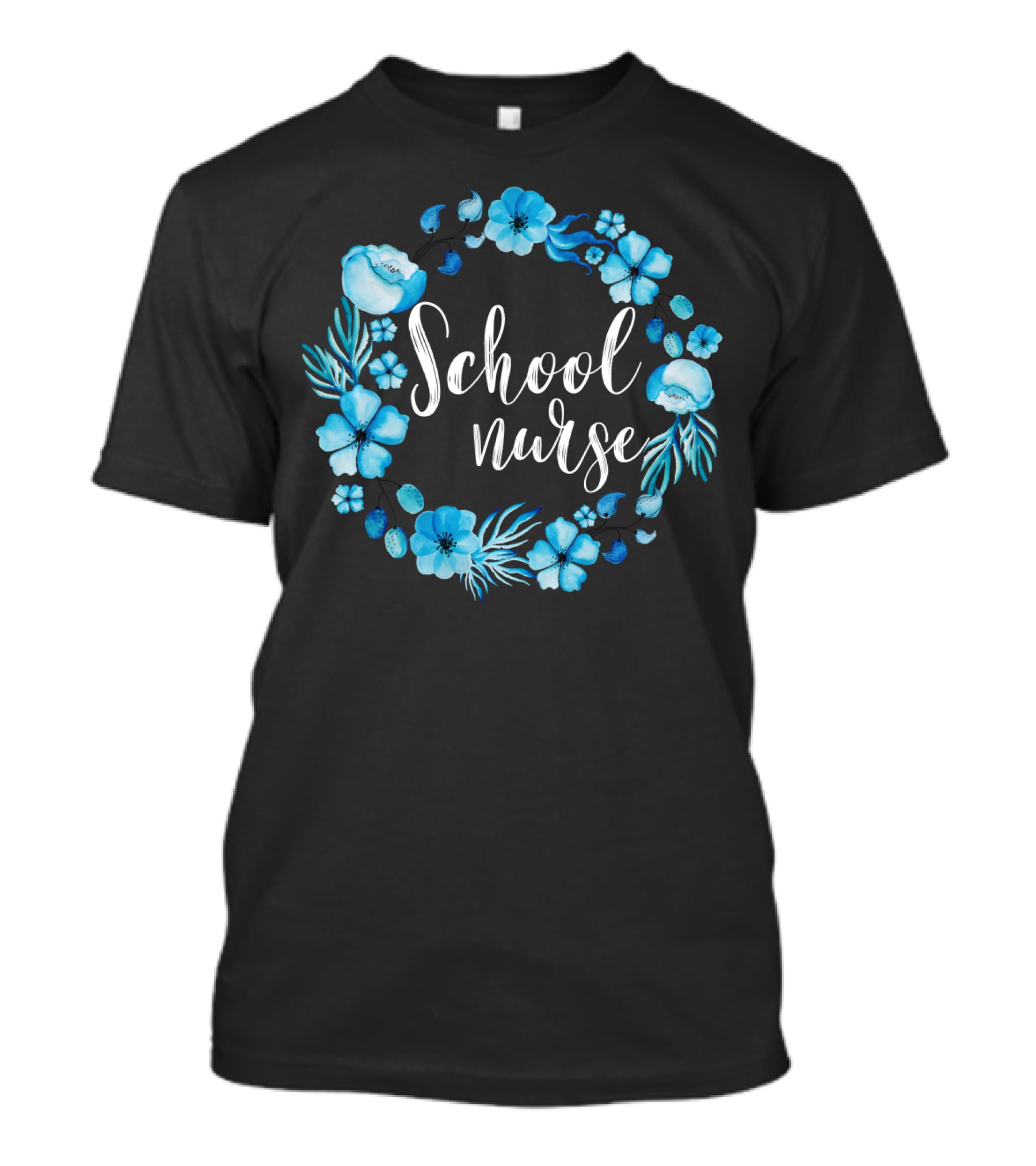 School Nurse Blue Floral Circle T-Shirt
