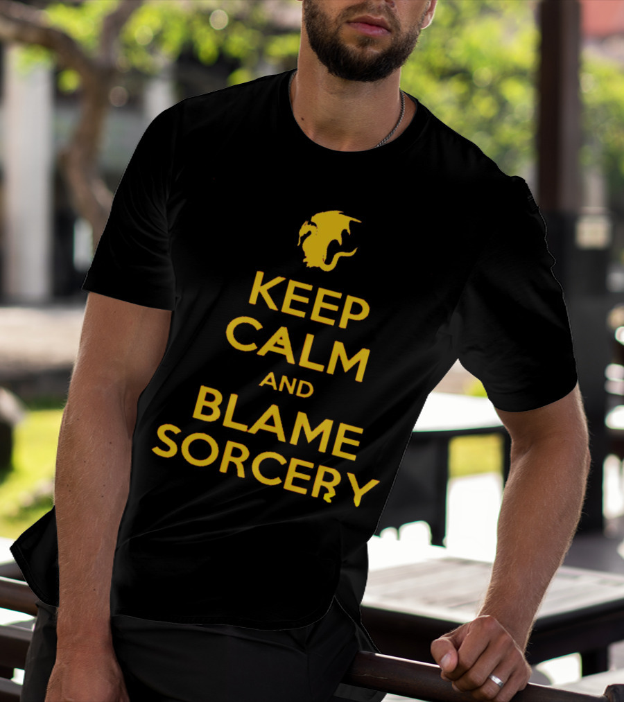 Keep Calm And Blame Sorcery Dragon Logo Fantasy T-Shirt