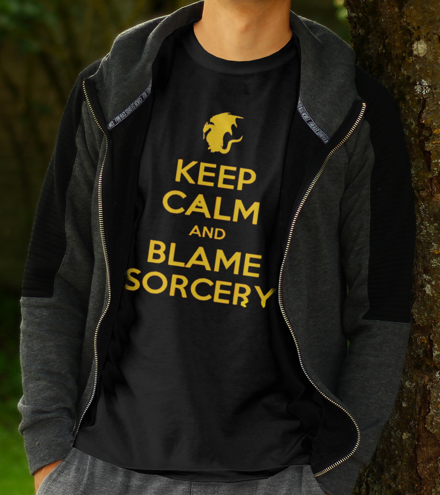 Keep Calm And Blame Sorcery Dragon Logo Fantasy T-Shirt