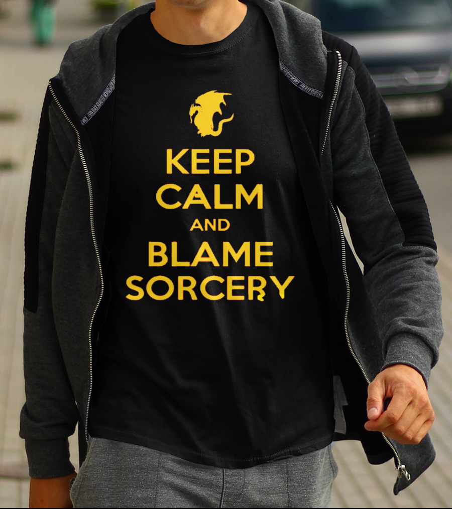 Keep Calm And Blame Sorcery Dragon Logo Fantasy T-Shirt