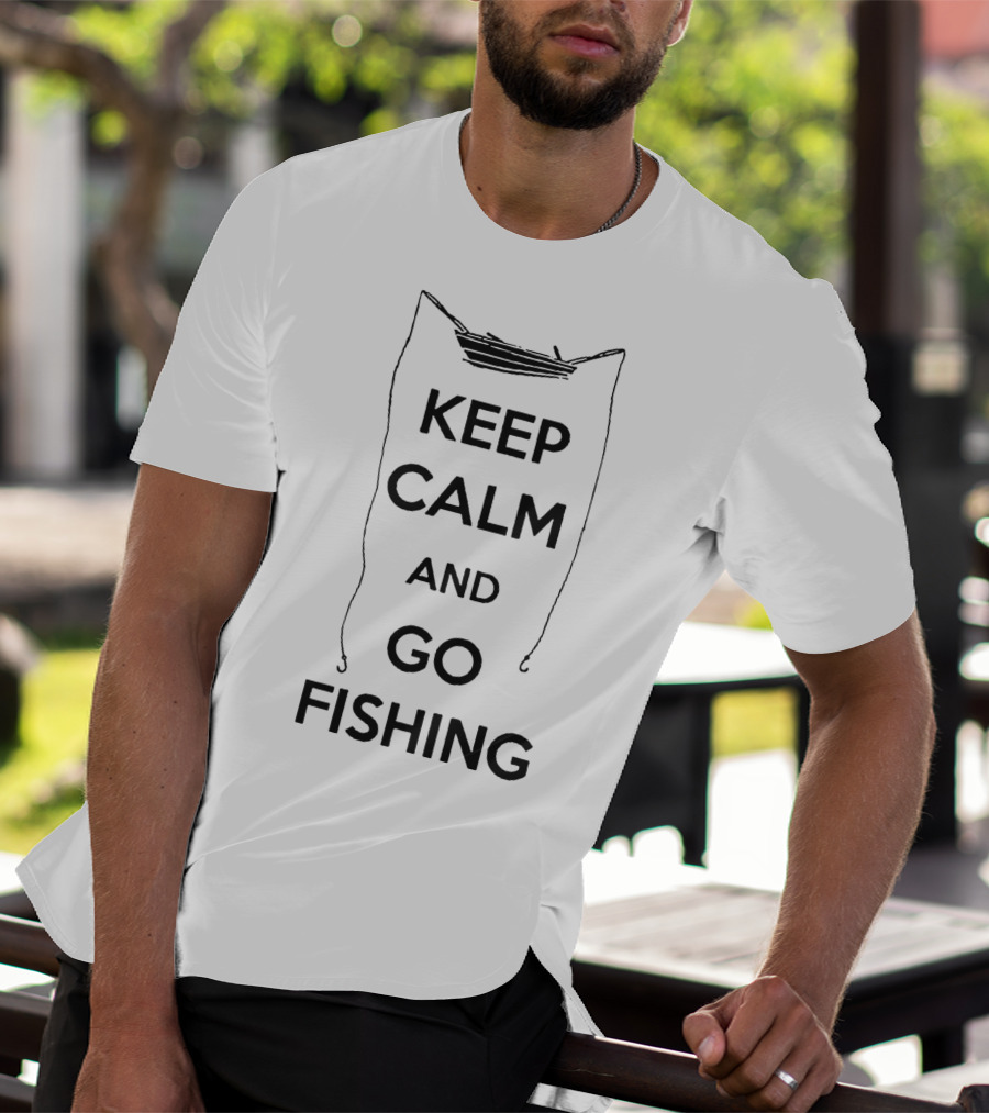 Keep Calm And Go Fishing Boat Outline T-Shirt