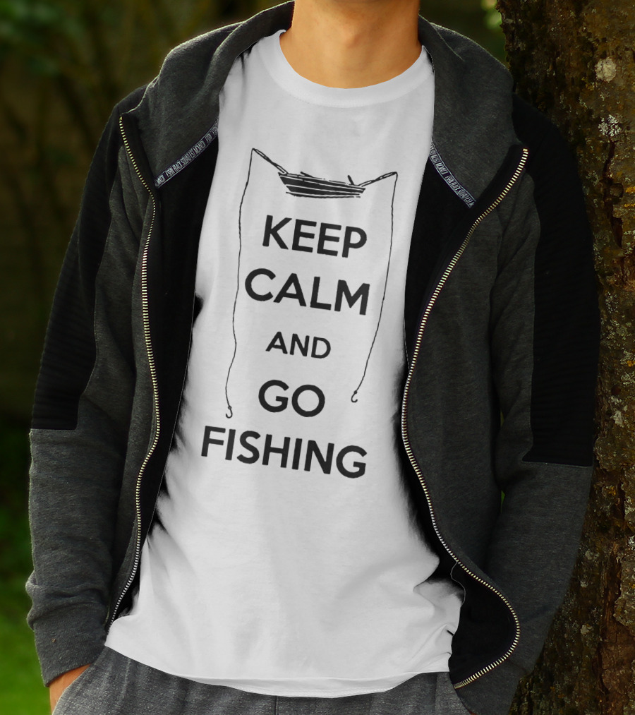 Keep Calm And Go Fishing Boat Outline T-Shirt