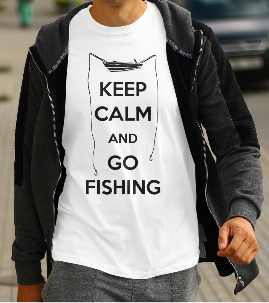 Keep Calm And Go Fishing Boat Outline T-Shirt