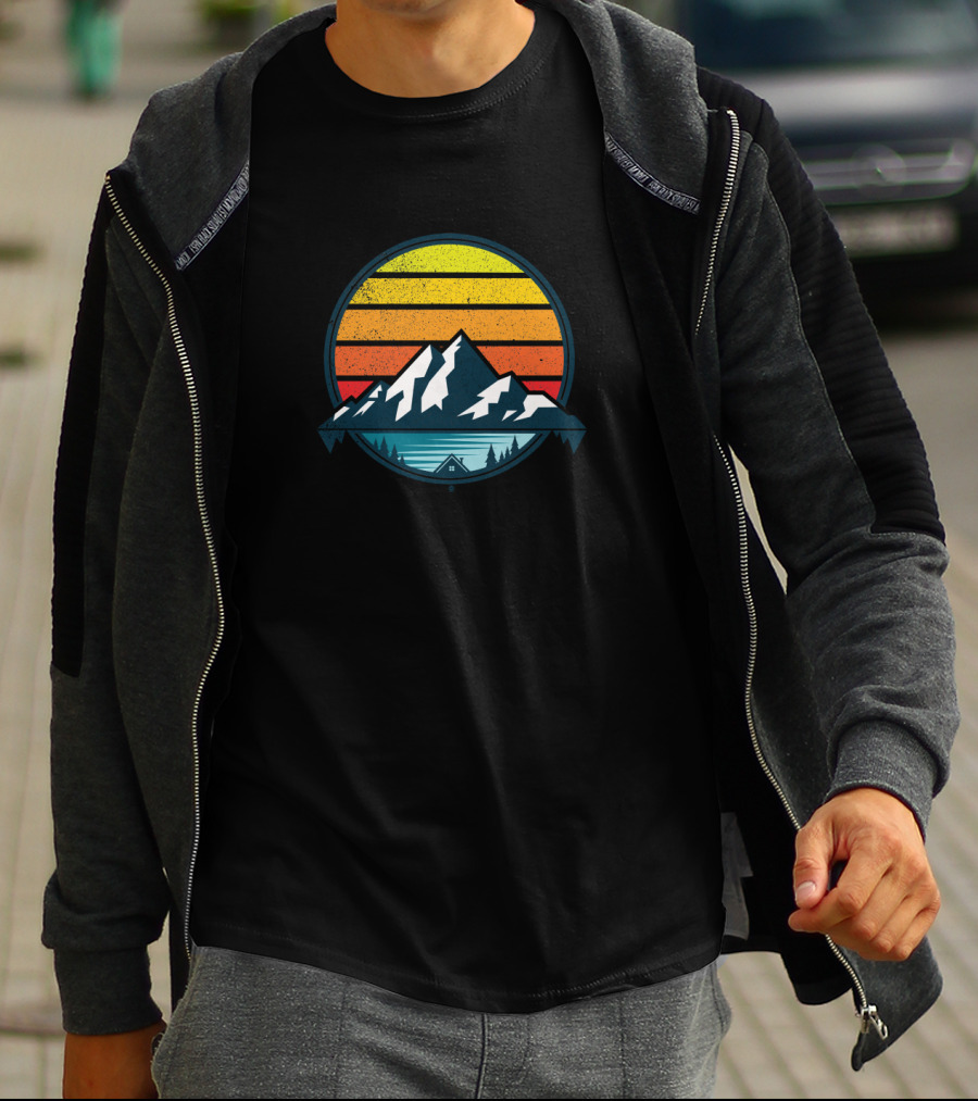 Sunset Over Snowy Peak With Cabin T-Shirt