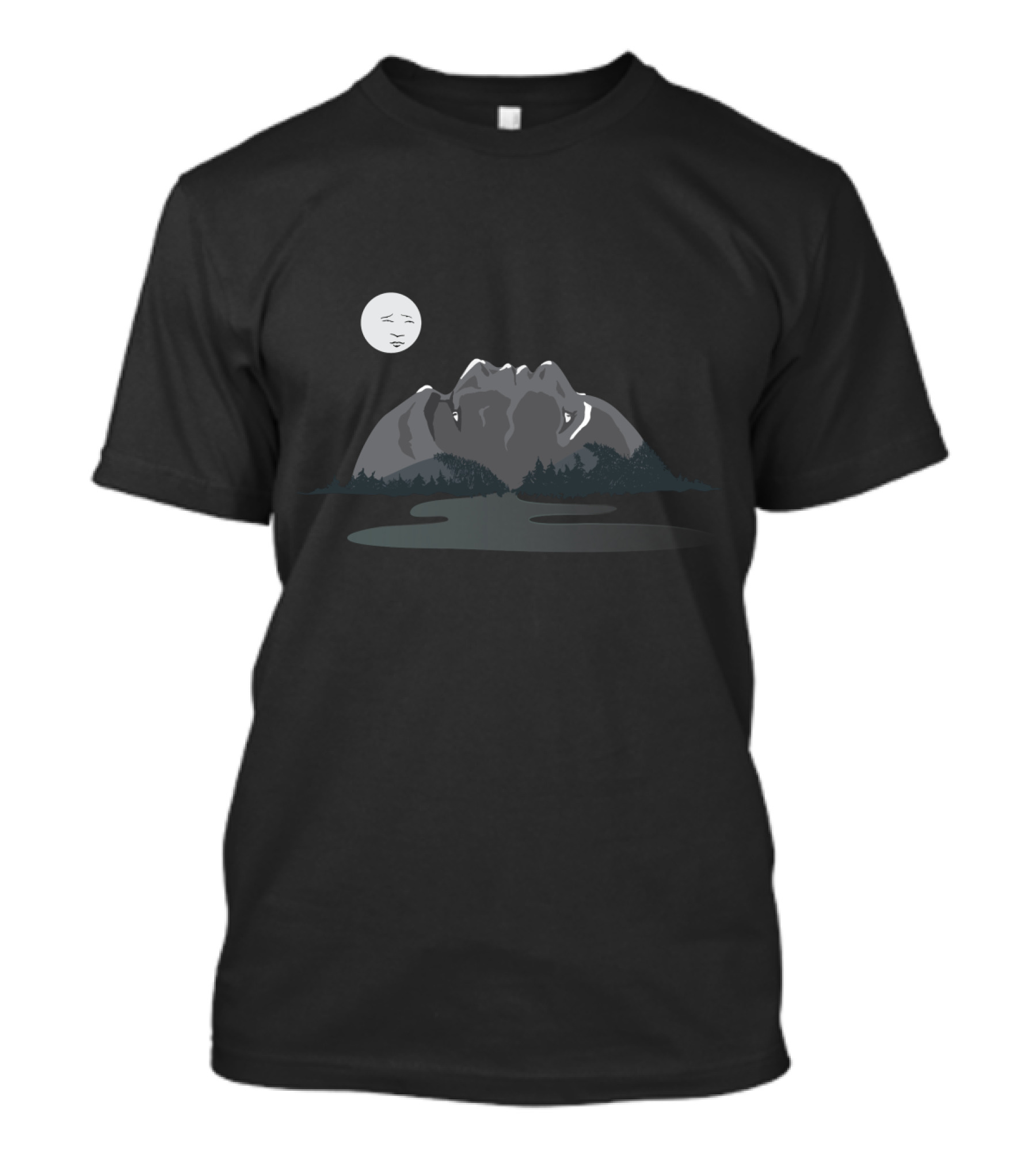 Mountain Faces Under The Moonlit Sky With Facial Silhouette Peaks T-Shirt