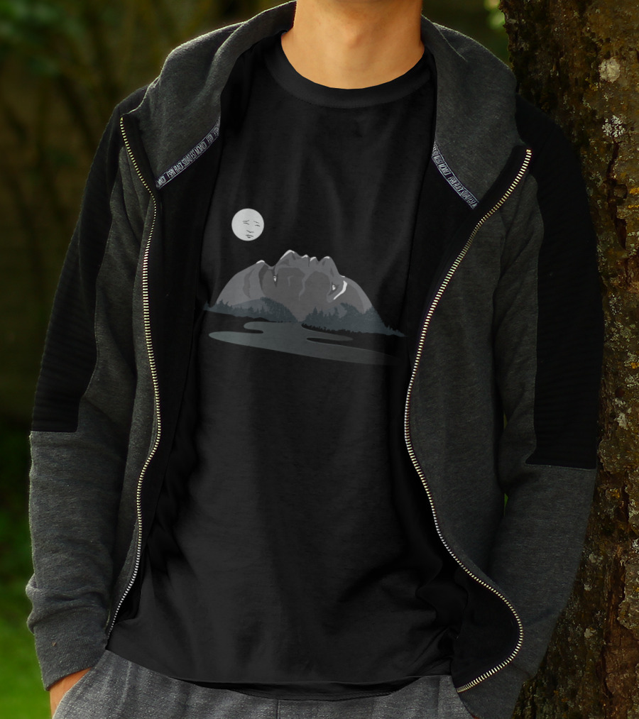 Mountain Faces Under The Moonlit Sky With Facial Silhouette Peaks T-Shirt