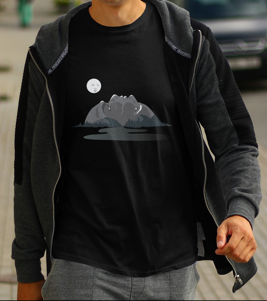 Mountain Faces Under The Moonlit Sky With Facial Silhouette Peaks T-Shirt
