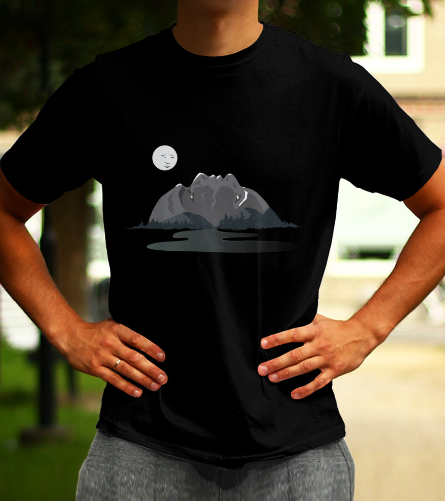 Mountain Faces Under The Moonlit Sky With Facial Silhouette Peaks T-Shirt