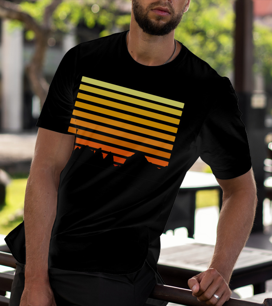 Sunset Gradient Over Mountain Silhouette Bars T-Shirt