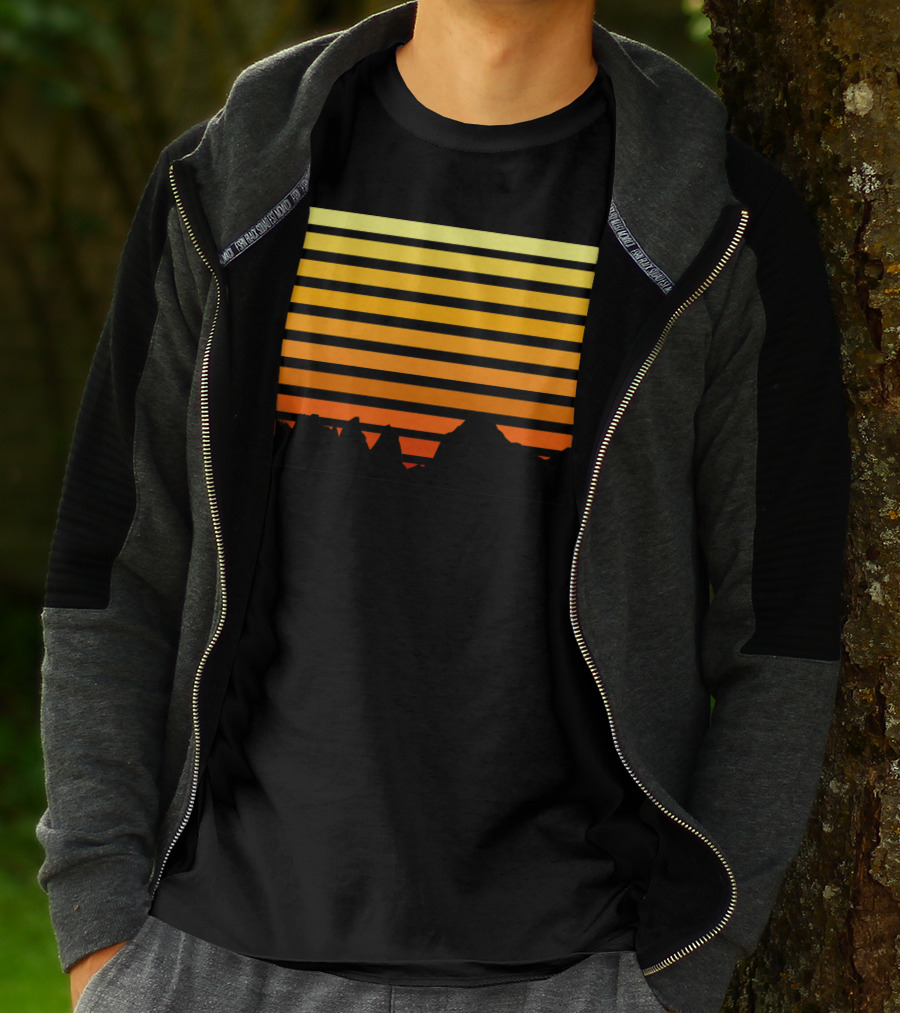 Sunset Gradient Over Mountain Silhouette Bars T-Shirt