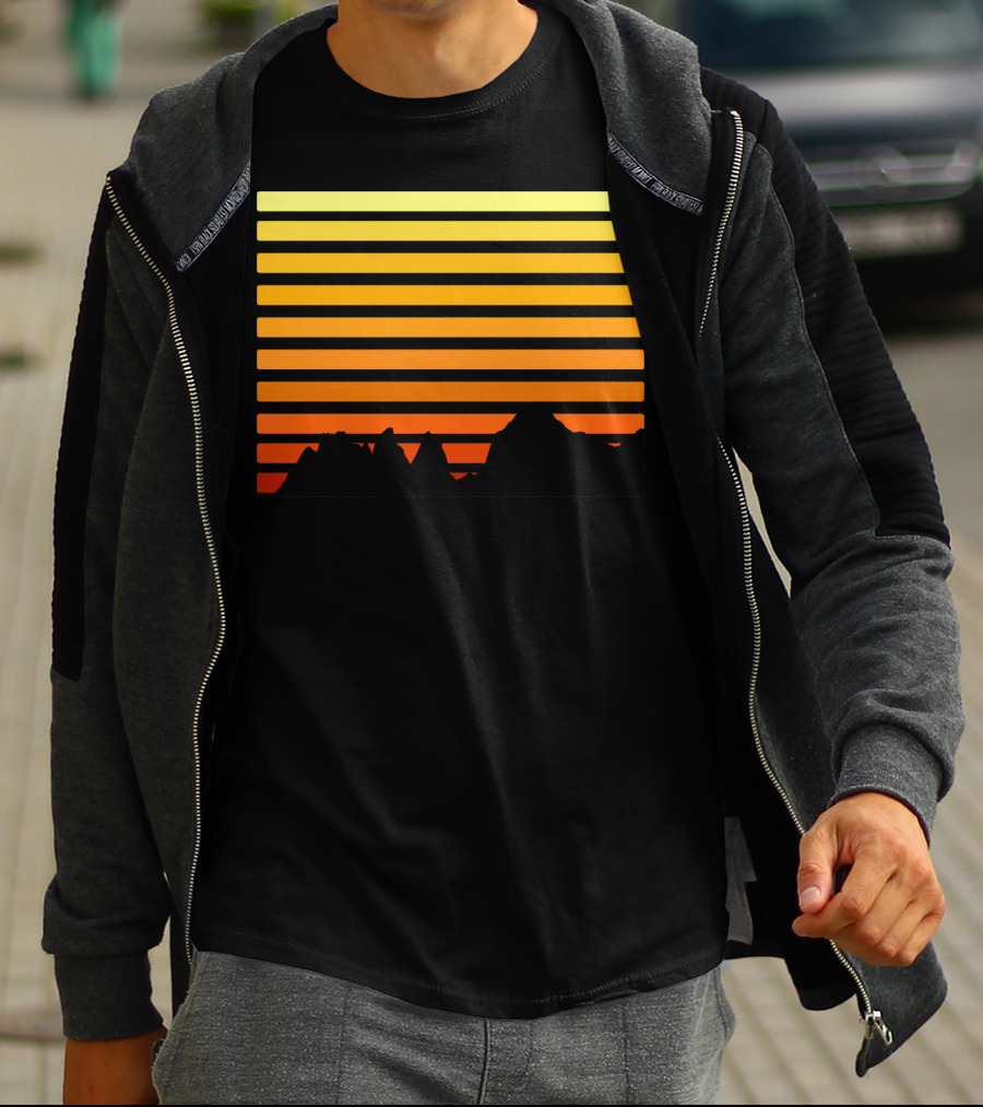 Sunset Gradient Over Mountain Silhouette Bars T-Shirt