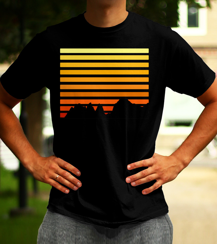 Sunset Gradient Over Mountain Silhouette Bars T-Shirt